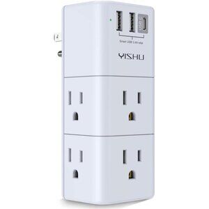 USB Multi Plug Outlet Extender - Surge Protector with Rotating Plug, 6 AC Plug